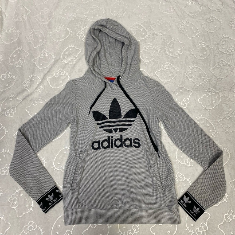 Adidas Originals Womens Trefoil Logo Hoodie Gray Textured Knit XS